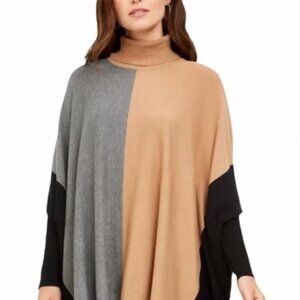 Alfani | Tan Black and Gray Turtleneck Color Block Poncho Oversized Size Large